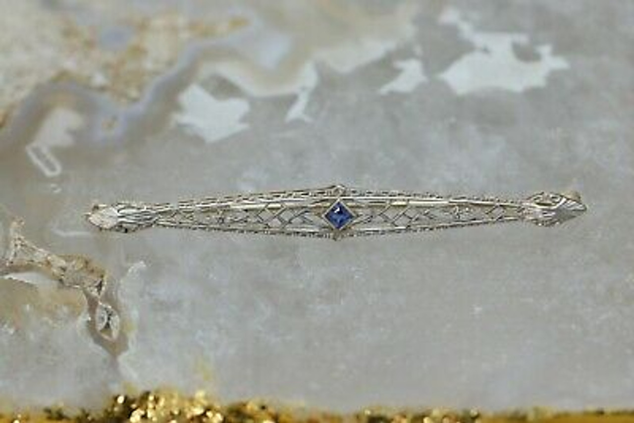 Vintage Filigree Diamond Brooch Pin White Gold