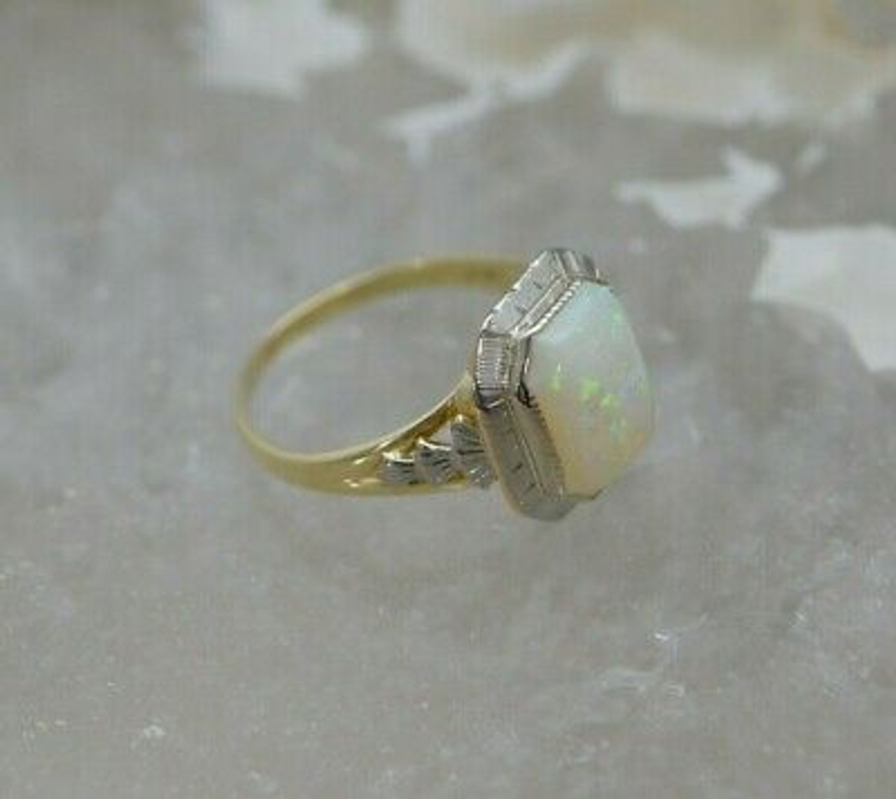 14K Yellow and White Gold Opal Deco ring