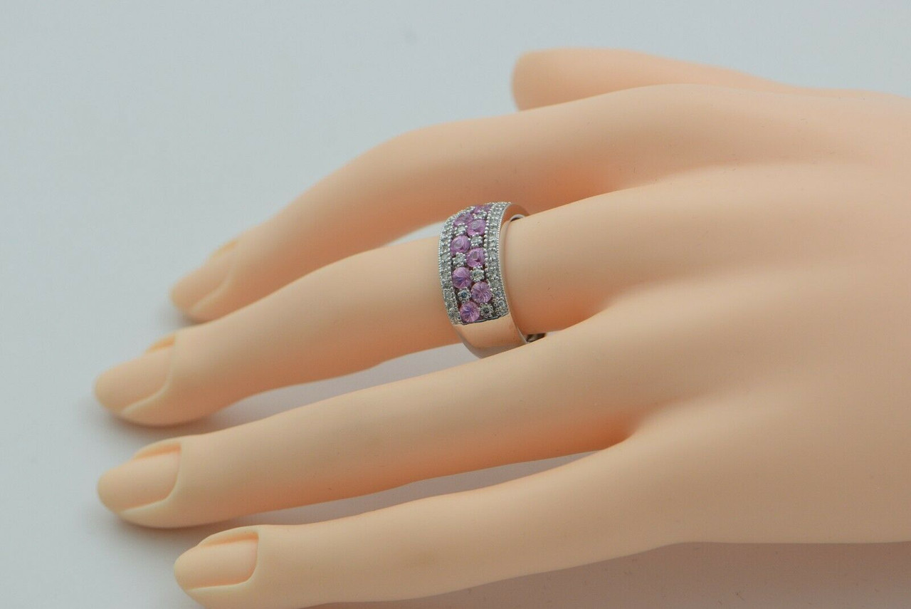 14K White Gold Diamond and Pink Sapphire Ring 5.5 by Daniel Creations Jewelry