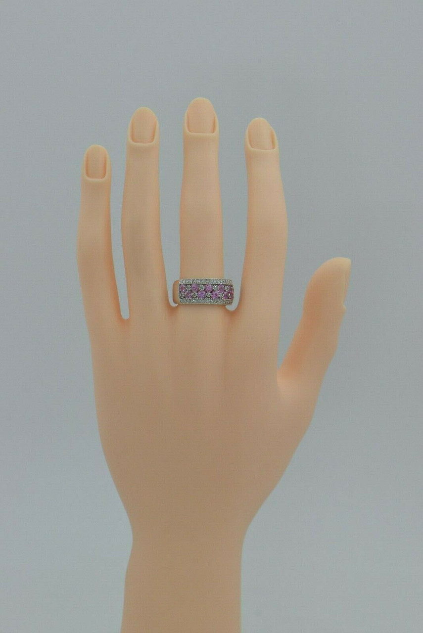 14K White Gold Diamond and Pink Sapphire Ring 5.5 by Daniel Creations Jewelry