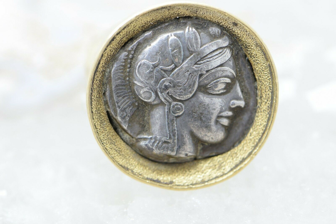 22K YG Authentic Ancient Greek Coin Ring Coin Circa 440-404 BC