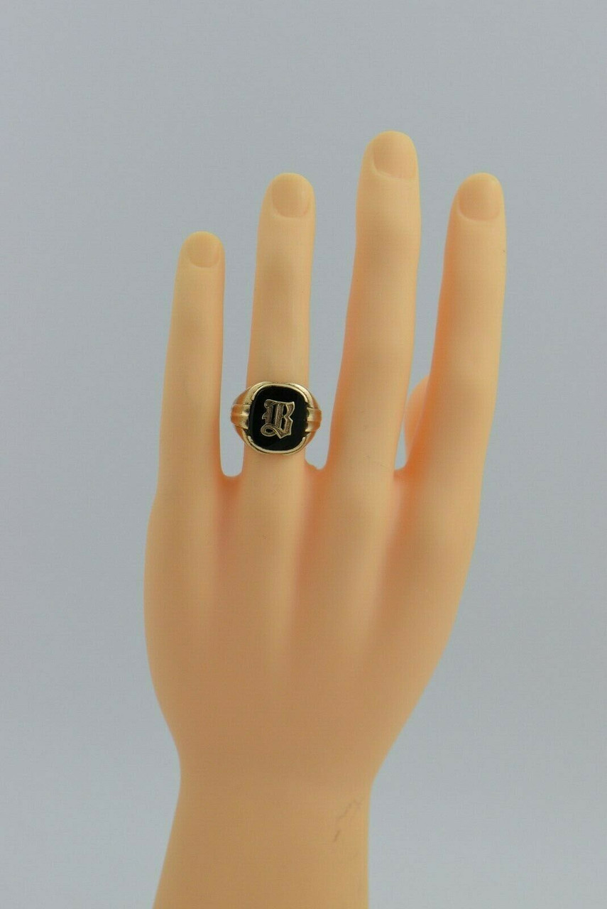 Men's 10K Real Gold Rectangle Onyx Initial Ring