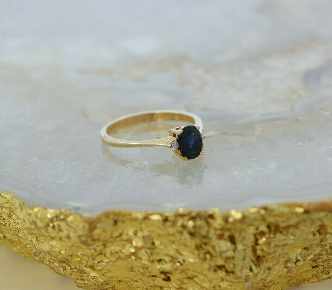 14K YG Fine Sapphire and Diamond Ring Size 6.5 Circa 1980