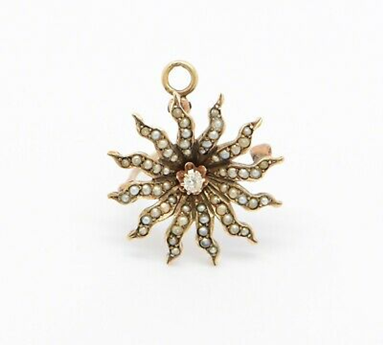 Antique 14K Gold Citrine and Pearl Sunburst Pin, Brooch