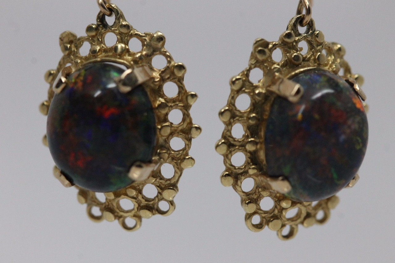 Antonia' Doublet Opal Earrings 14ct Gold- Black Star Opal