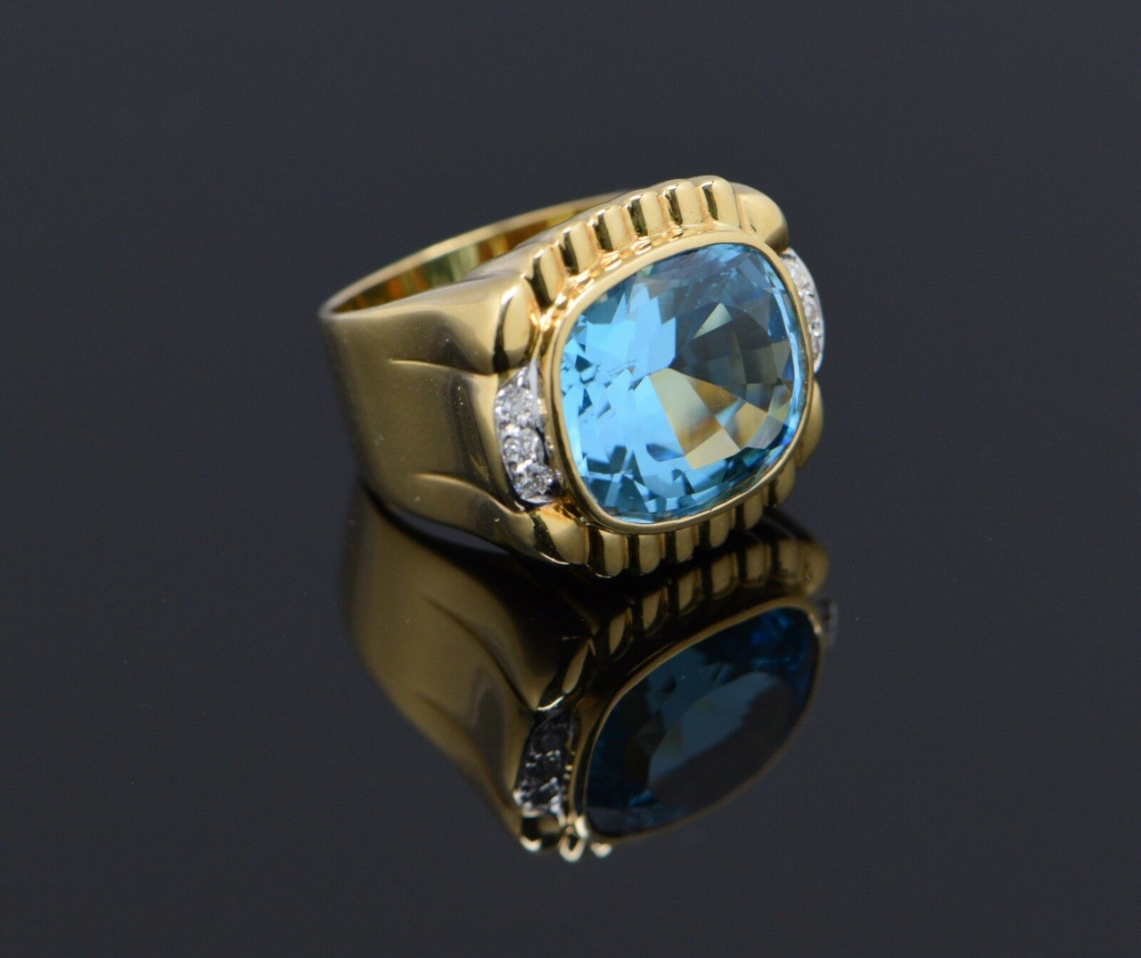 Gold Blue Topaz Ring - Natural Blue Topaz Ring, Blue Oval Gold Ring