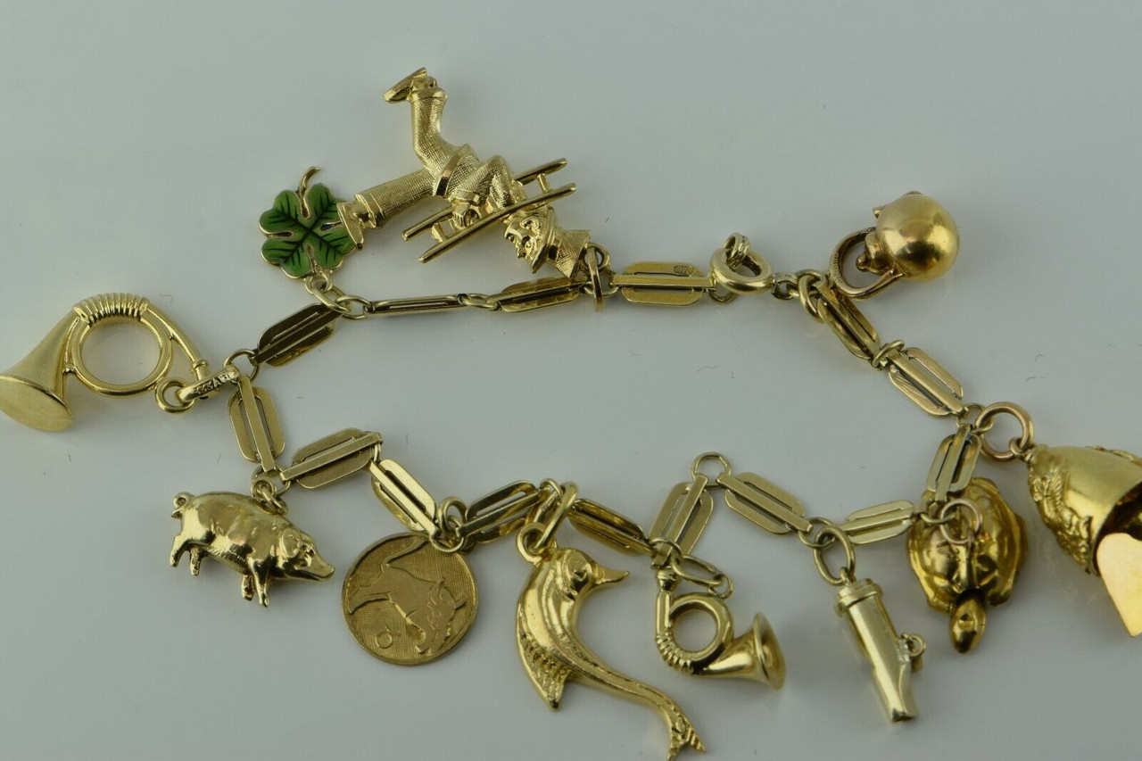 Fantastic Vintage Gold Charm Bracelet Yellow Gold