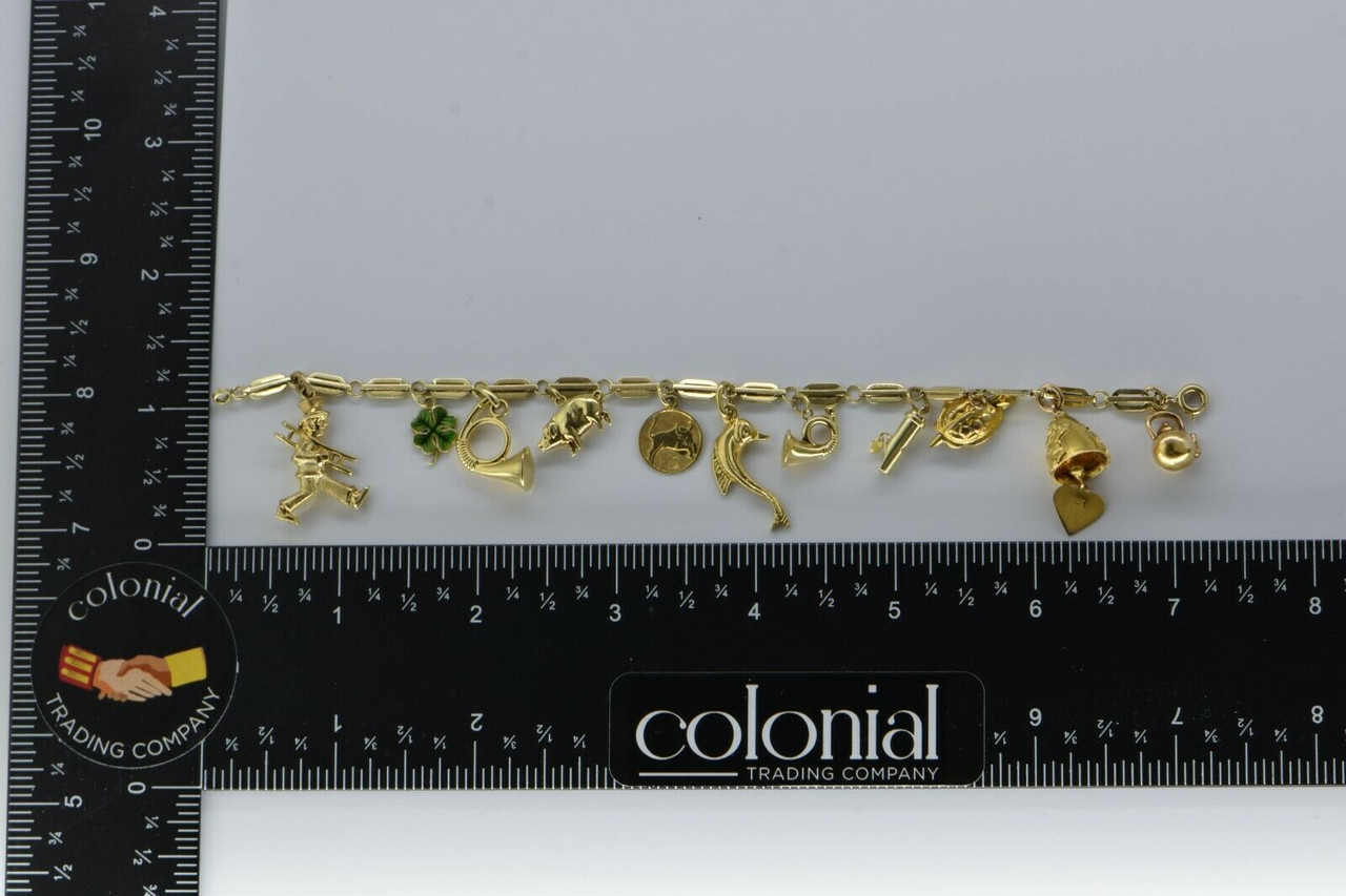 Vintage 14K Yellow Gold Charm Bracelet with 9K 14K & 18K charms 7.5 length