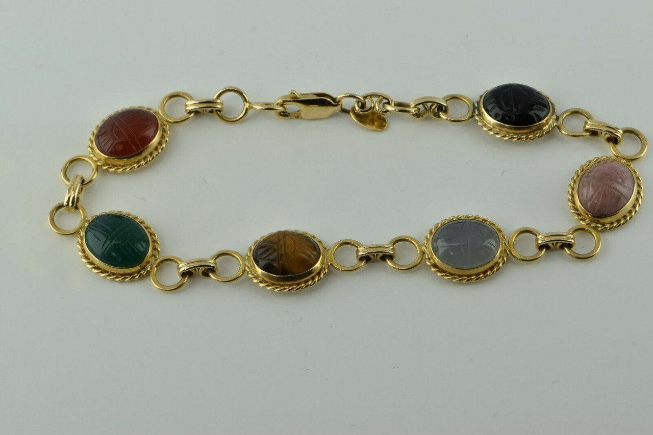 Scarab Multi-Color 7 " Bracelet,14k Yellow Gold 