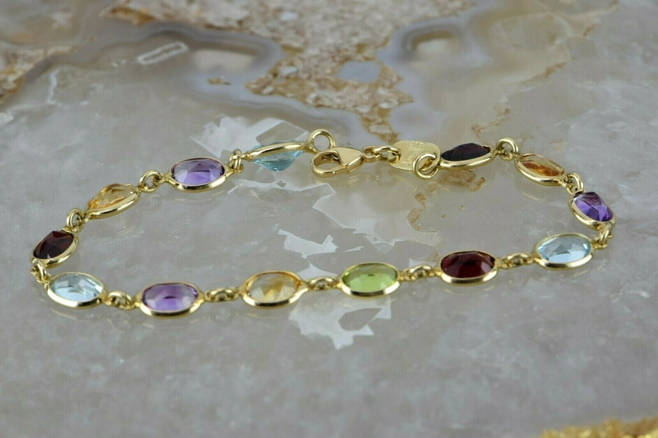 Amazon.com: Sophia Fine Jewelry Multi-Color 6 mm Gemstones Bracelet,14k  Yellow Gold 7 Inches Long : Everything Else