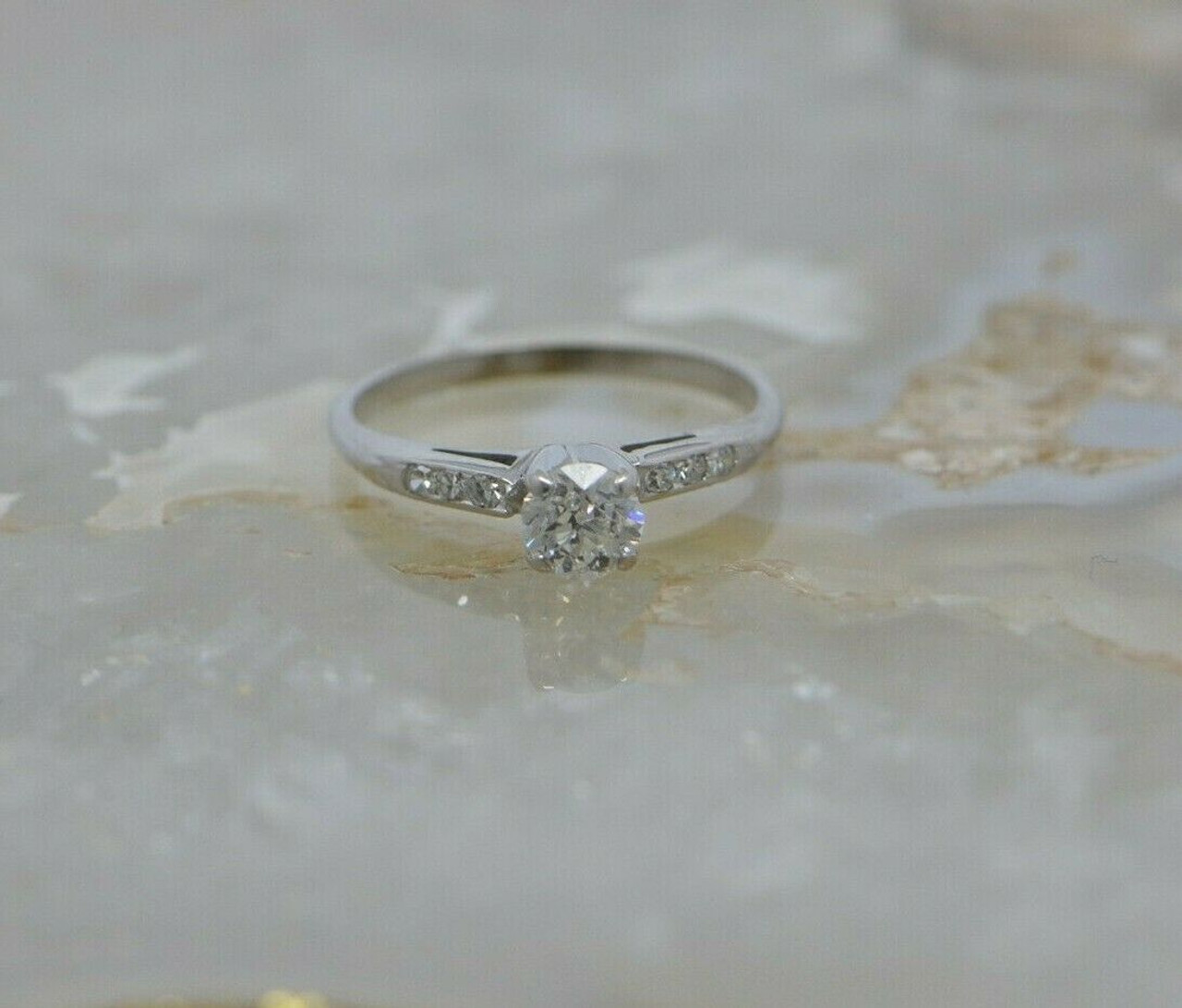 Vintage 14K WG Diamond Engagement Ring Old Mine Cut Center Size 5.25 Circa  1940