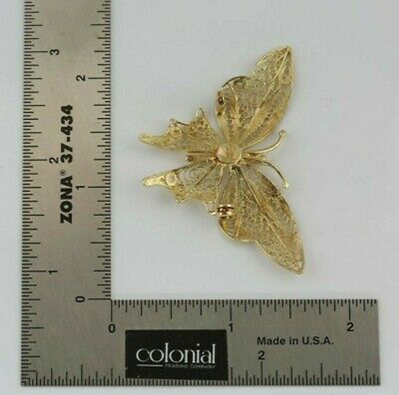 14K Yellow Gold Filigree Butterfly Pin Circa 1980 - Colonial Trading Company