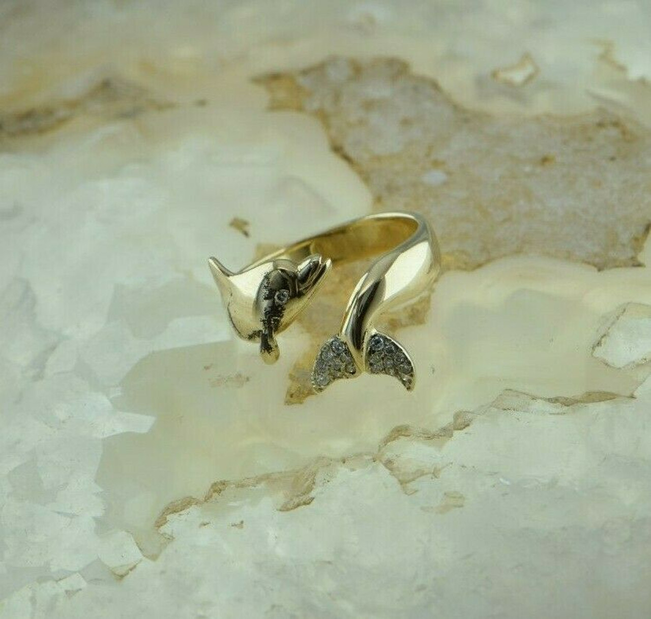 Two-Tone Gold Diamond-Accent Intertwined Dolphin Ring | Dolphin ring,  Dolphin jewelry, Jewelry