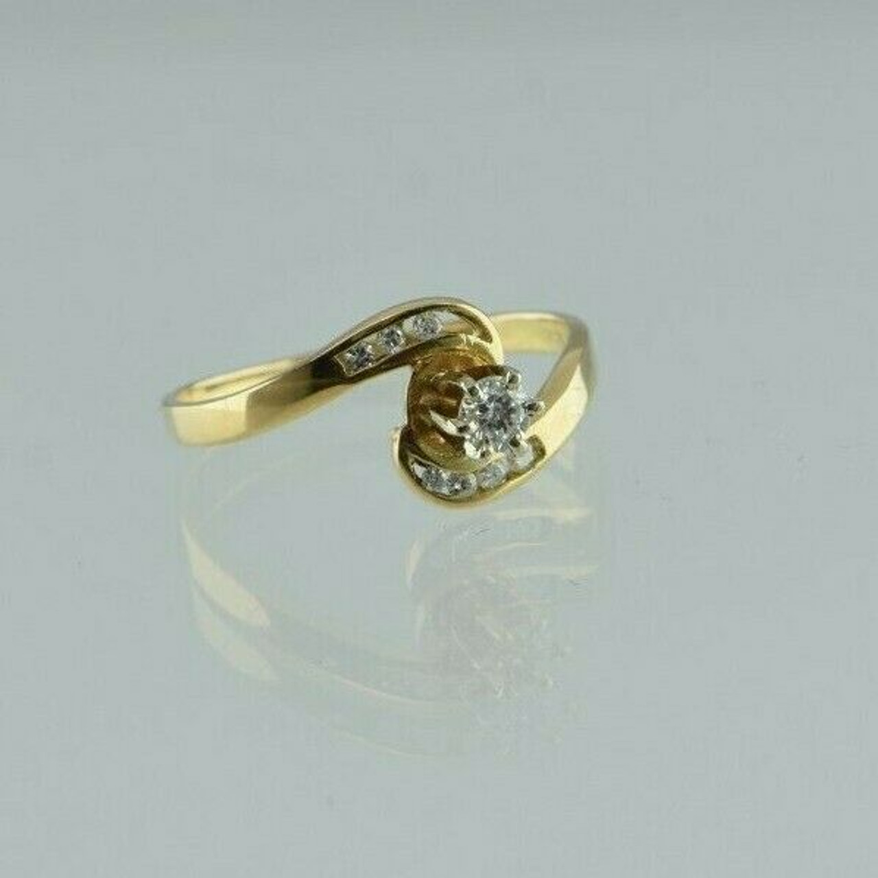 14K Yellow Gold Diamond Ring Bypass Design Size 7 Circa 1970