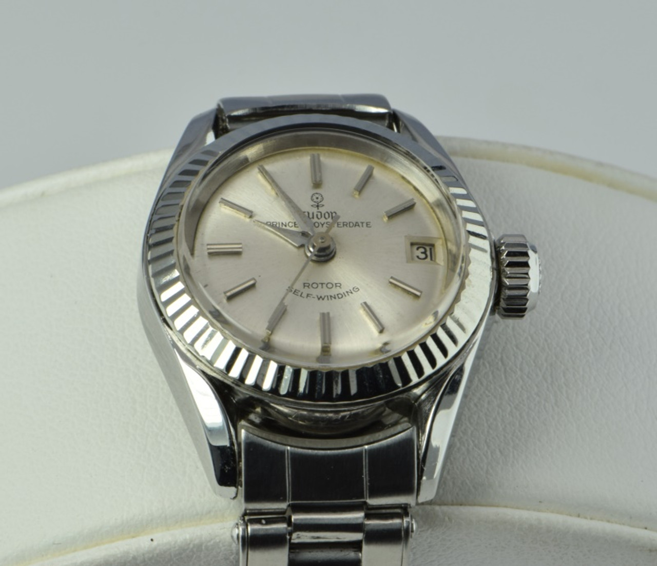 Rolex Tudor Princess Oysterdate Watch, 1959, Riveted Strap, 14K White Gold  Bezel