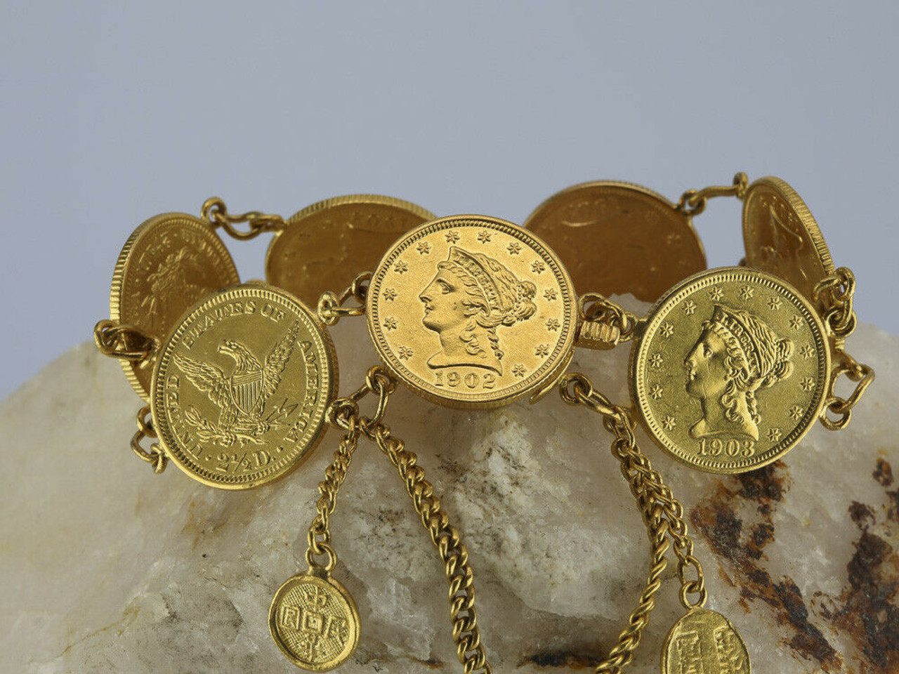 Coin Charm Bracelet, Chunky Gold Tone Chain Bracelet, Gold Color Statement  Bracelet, Big Coin Bracelet, Large Retro Old Style Bracelet, - Etsy