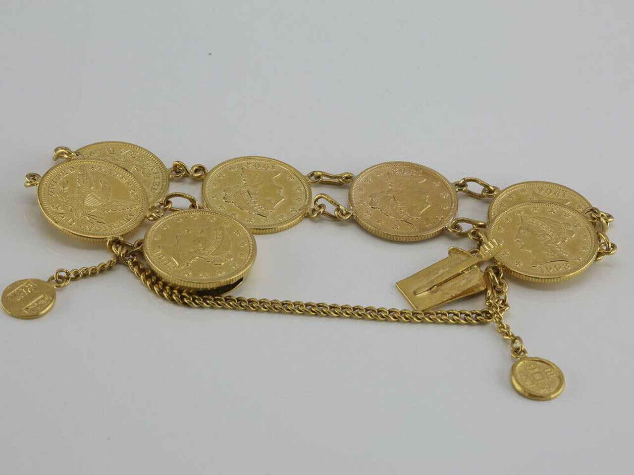 Vintage 24K Chinese Coin Bracelet, Made with US Liberty Head $2.50 Gold  Coins