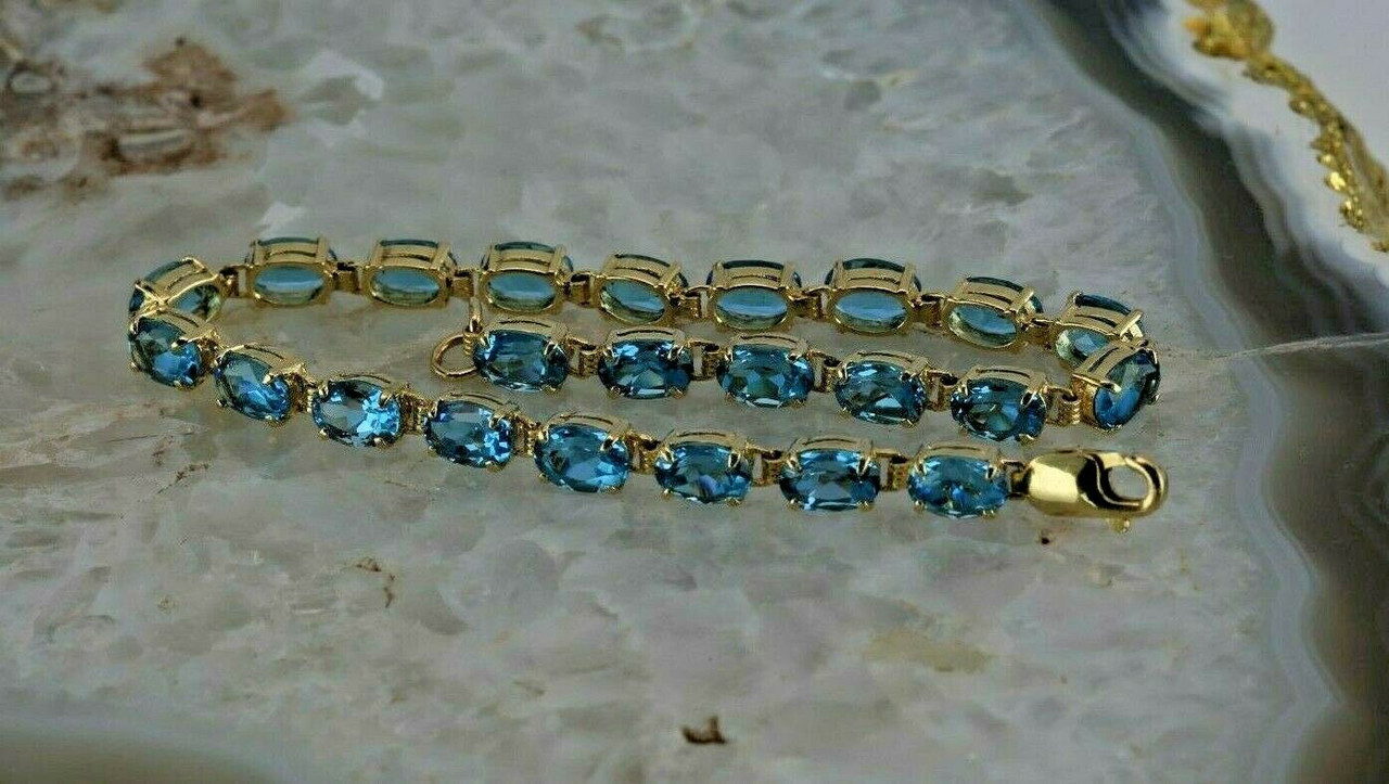 Real Swiss Blue Topaz Gemstone Bracelet In 925 Silver | Jewelpin