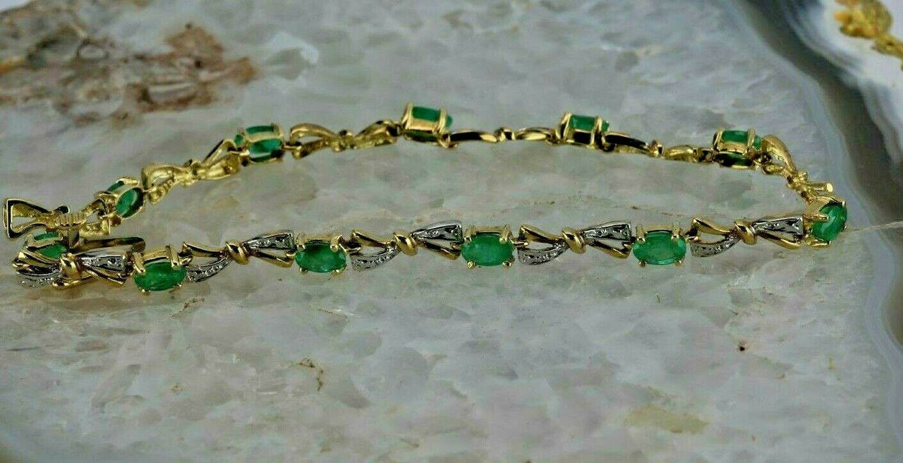 15 Ct Diamond & Green Emerald Vintage Line Tennis Bracelet 14K Yellow Gold  GP | eBay