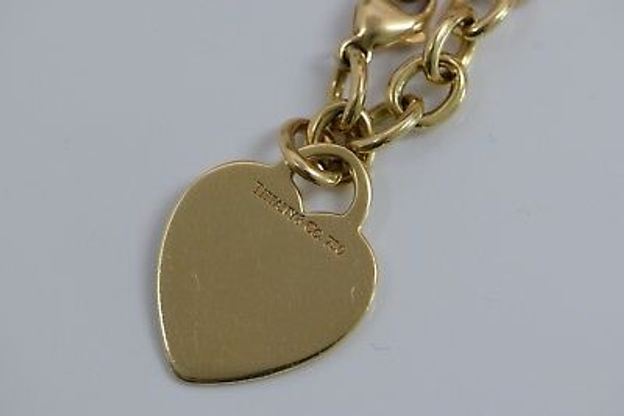 Tiffany & Co. 18 Karat Gold Dog Chain Link Bracelet & Heart Charm