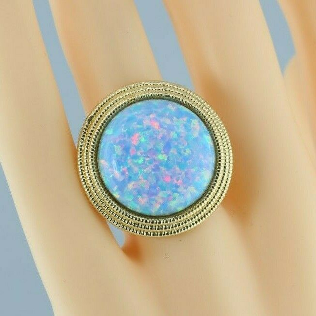 Vintage 14K Yellow Gold Crystal Fire Opal Dome Ring Size 5