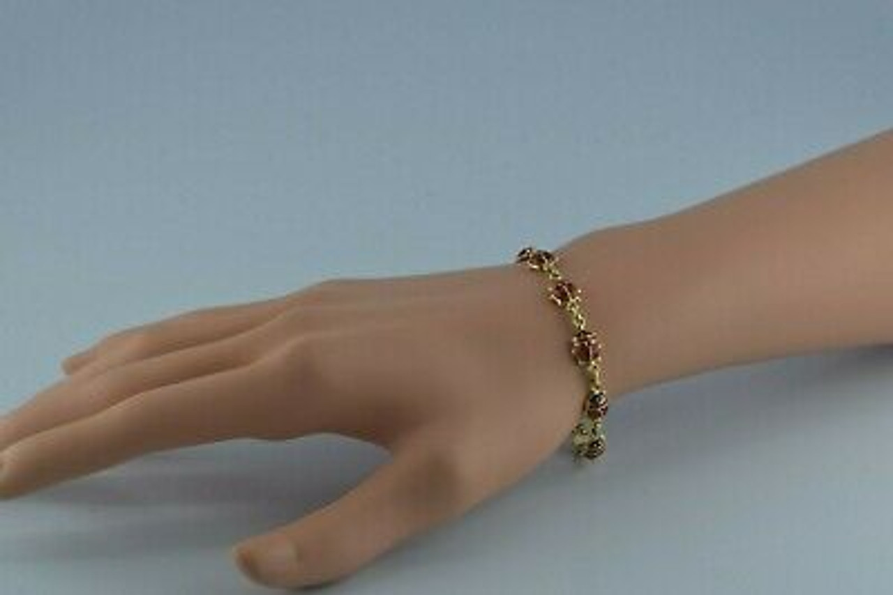 Solid 14k Yellow Gold Enamel & Resin Ladybug Bracelet (6mm)