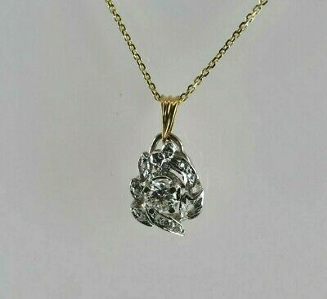 14K Yellow and White Gold Diamond Necklace, Circa 1950, Italy