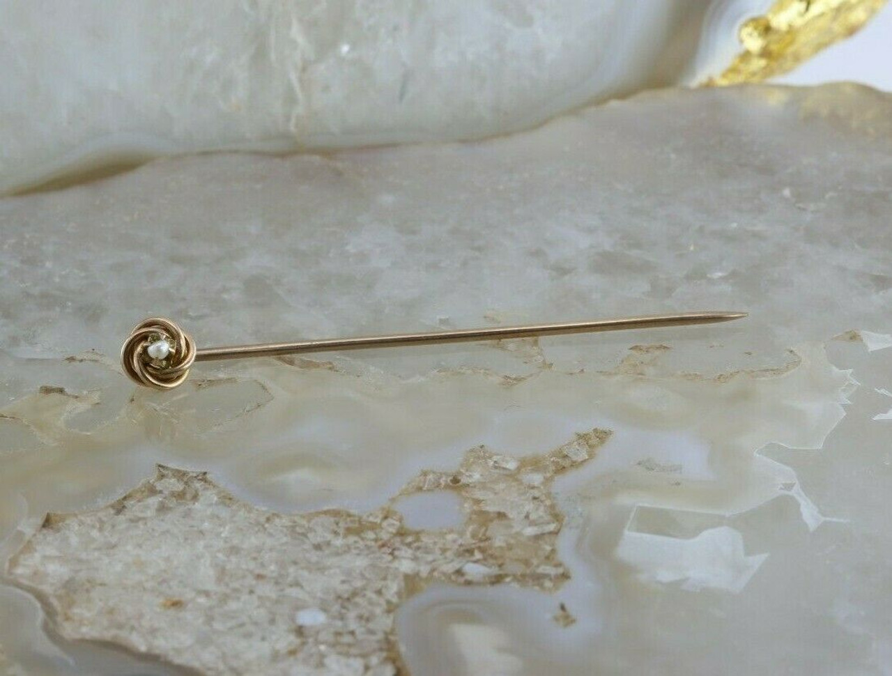 Vintage 10k Yellow Gold Sapphire and Seed Pearl Stick Pin