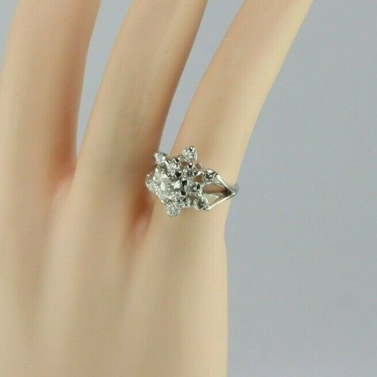 14K White Gold Snowflake Design 2 ct tw Diamond Cocktail Ring Size 2.75