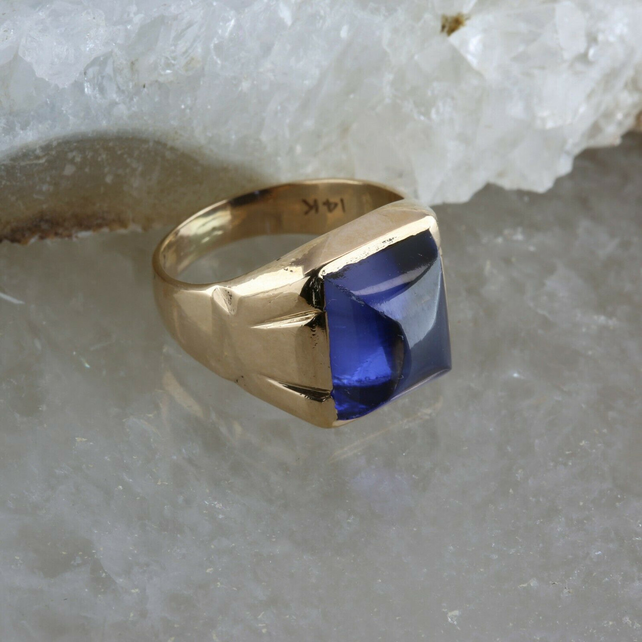 Buy Blue Sapphire & Diamonds Vintage Mens Ring 18K White Gold .60ct Cushion  Sapphire Princess Cut Diamonds .50ct Size 10.25 Online in India - Etsy