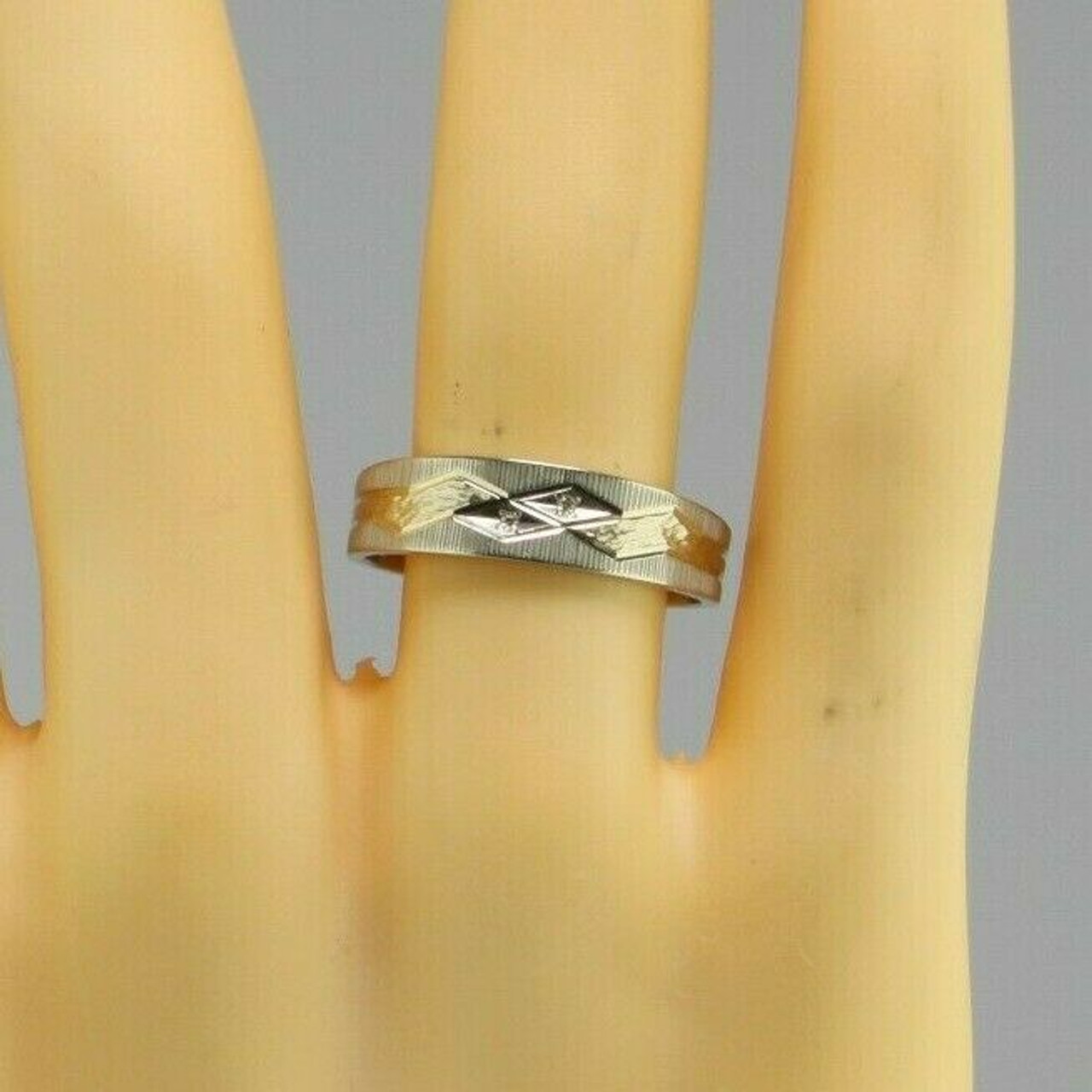 Men's Vintage 14K WG Diamond Band 2 Small Diamond Shaped Panels, Ring Size  11.25