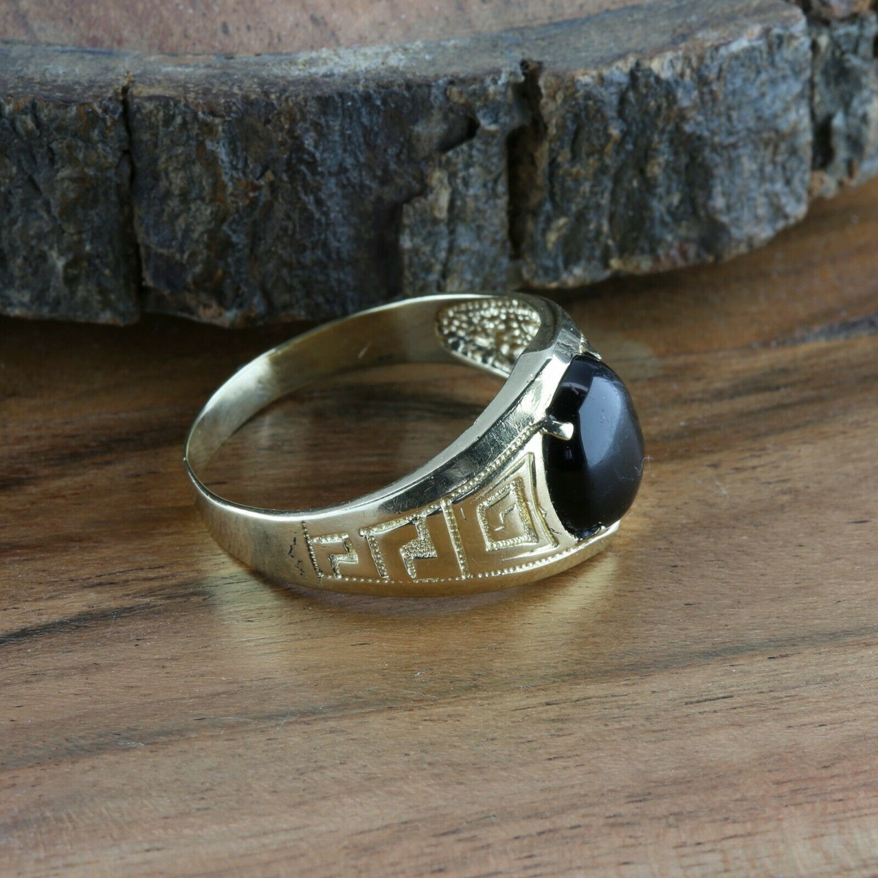 Men's Vintage 14K Yellow Gold Black Onyx Cabochon Ring, Ring Size 15, Circa  1960