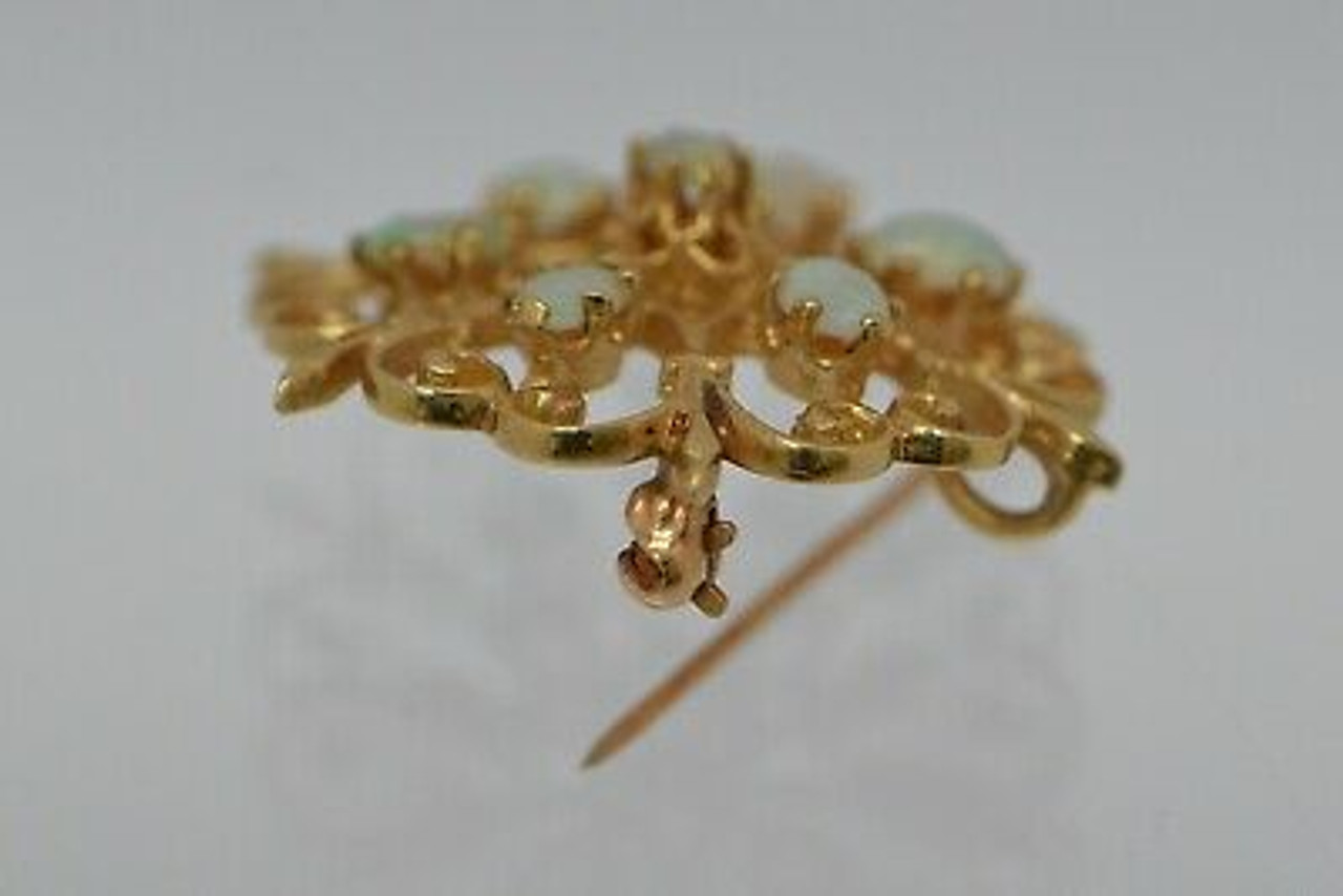 Vintage 14K Yellow Gold & Opal Scroll Brooch, Pin, Pendant