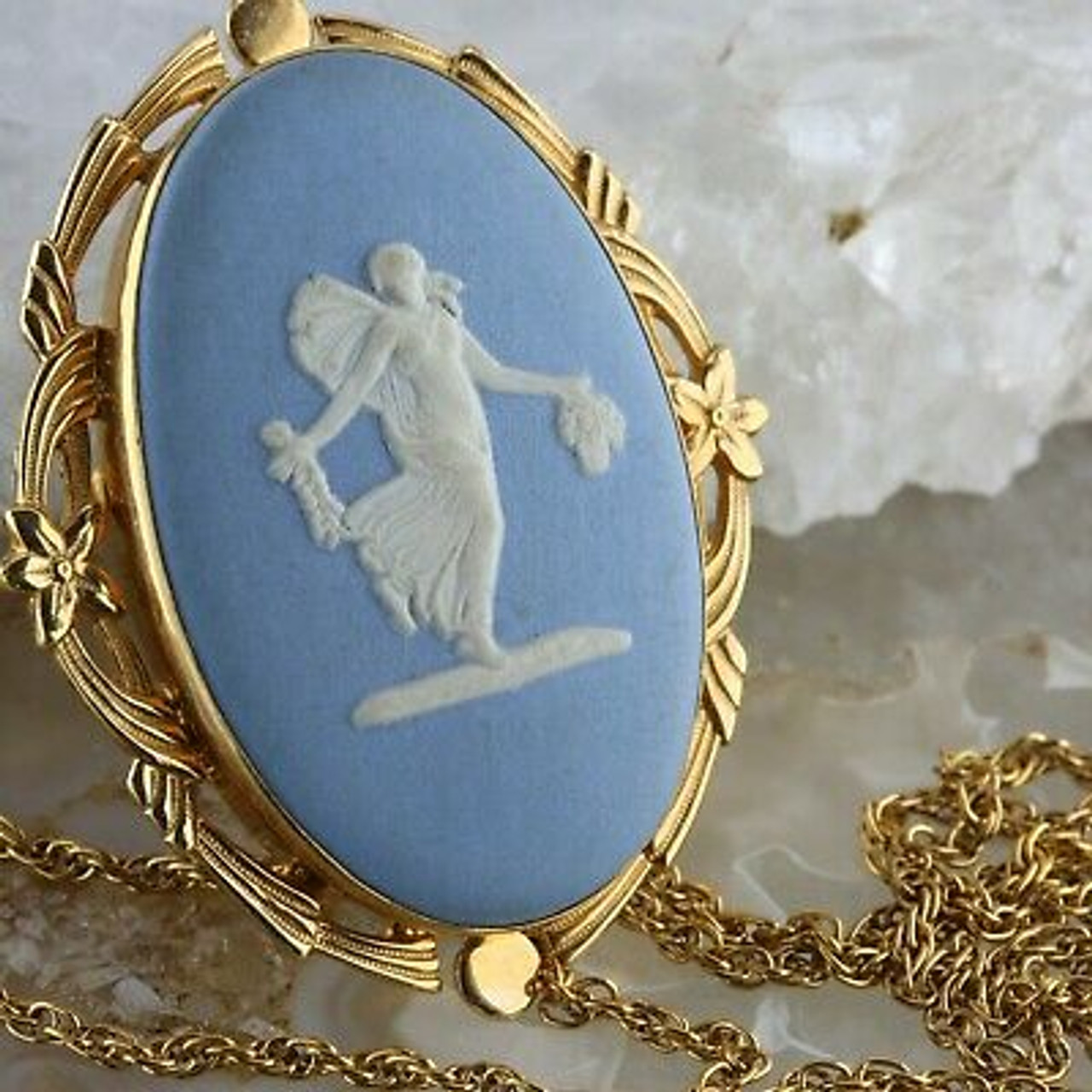 Vintage Wedgewood Pin Pendant Necklace with 26" Chain Gold Filled Circa  1960 - Colonial Trading Company