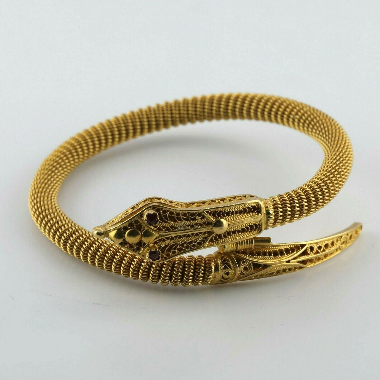 Snake Bracelet Super Hand Made 21K Yellow Gold Head and Ruby Eyes - Company