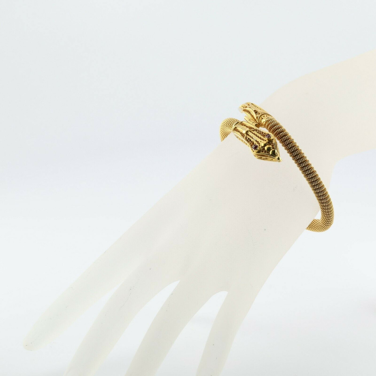 Great Hand Made 21K Snake Bracelet Yellow Gold with Ruby Eyes - Colonial  Trading Company