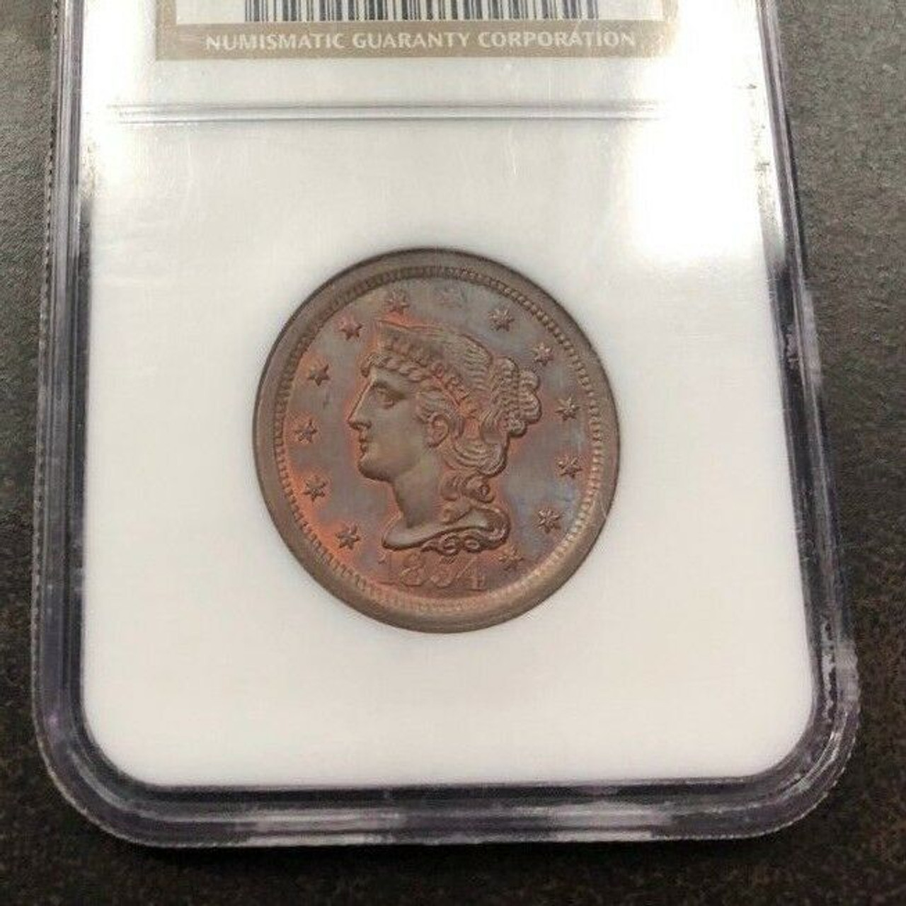 1854 Braided Hair Large Cent NGC MS-67 BN - Colonial Trading Company