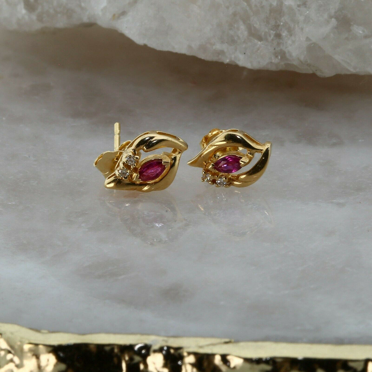 Rare! Authentic Christian Dior 18k Yellow Gold Diamond Ruby Earrings |  Fortrove