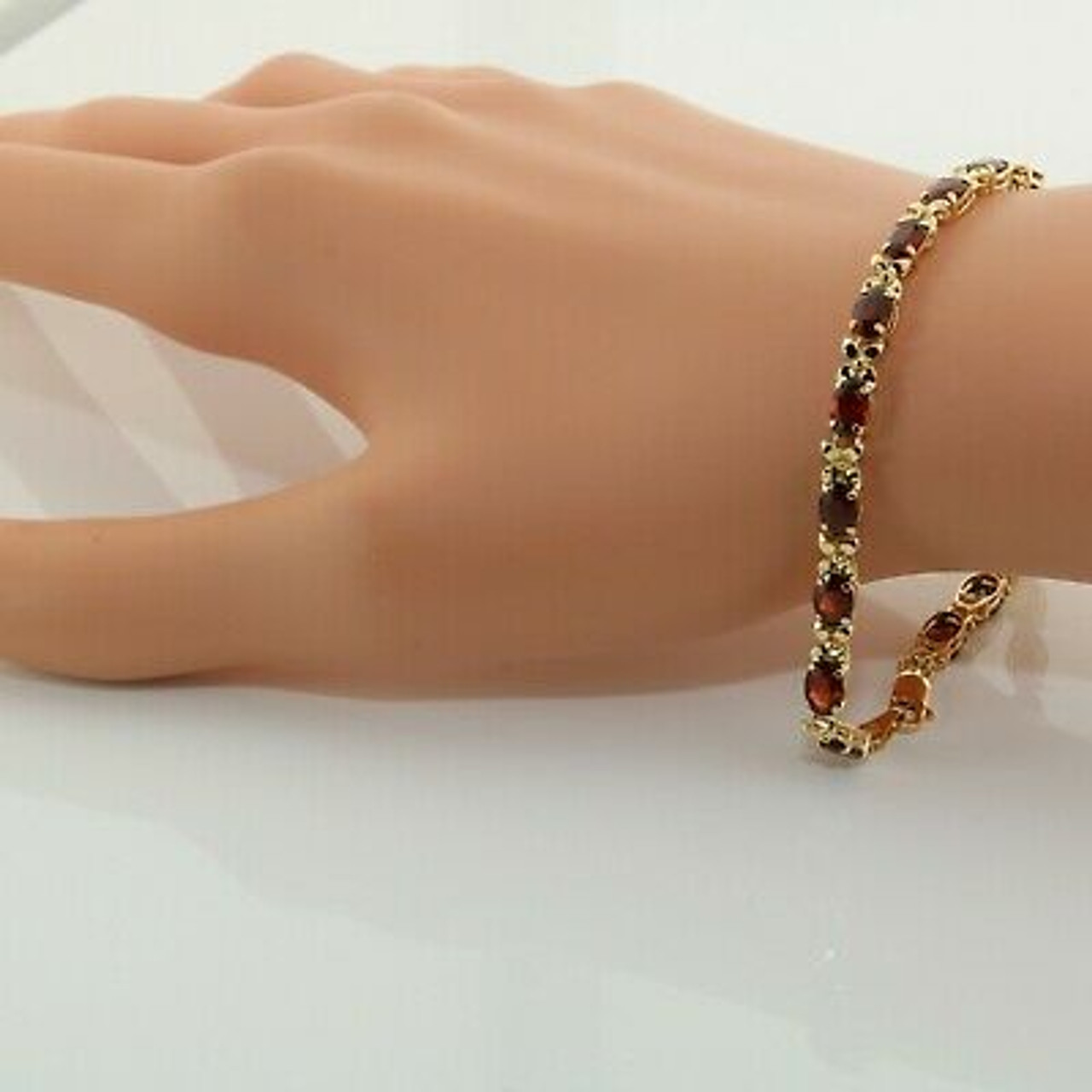 14K Yellow Gold Garnet Bracelet 7 inch Circa 1980