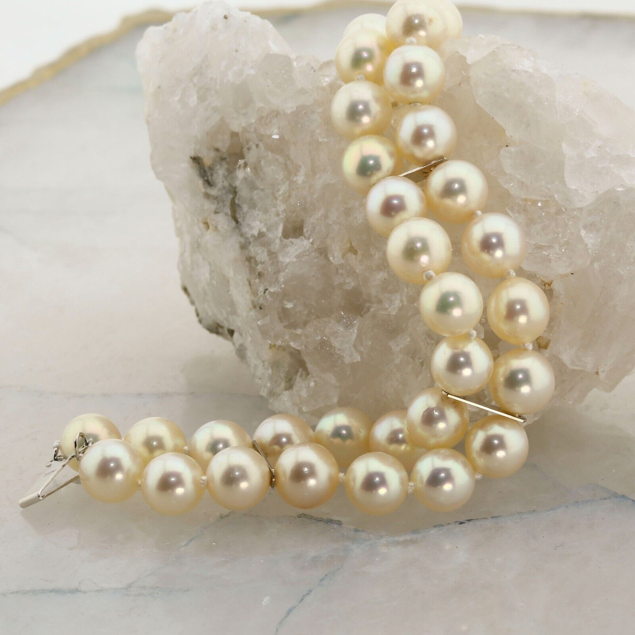 8mm Pearl Necklace with Gold and Diamond Clasp - Pearl & Clasp