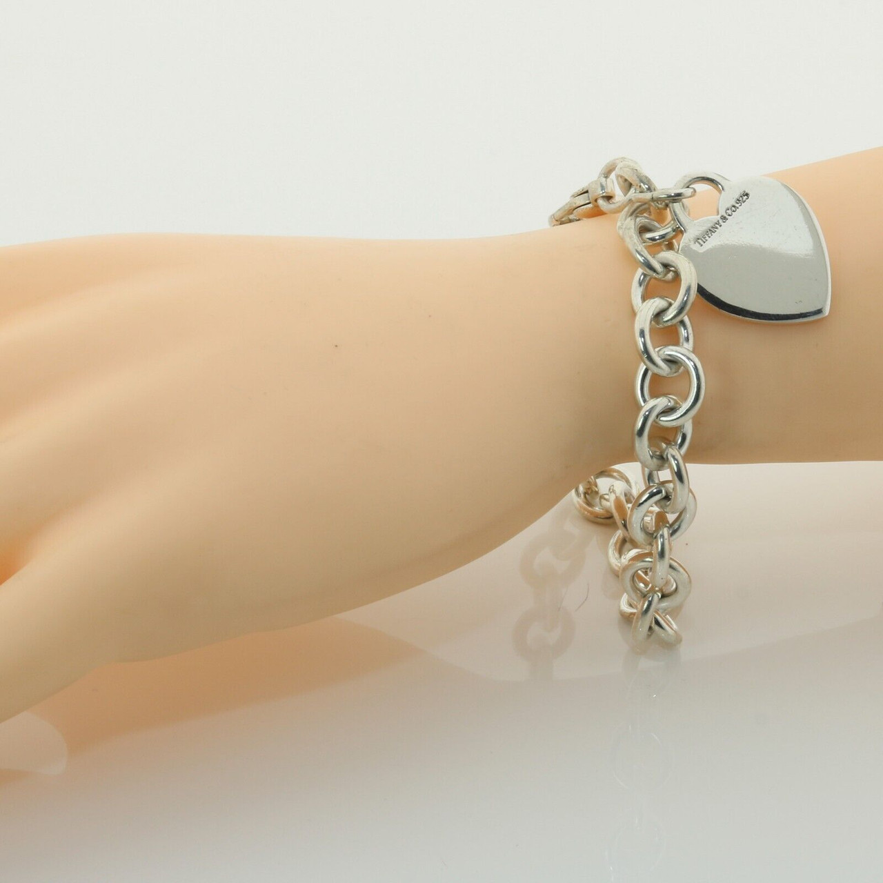 Heart Chain Solid Sterling Silver Bracelet Made in Italy