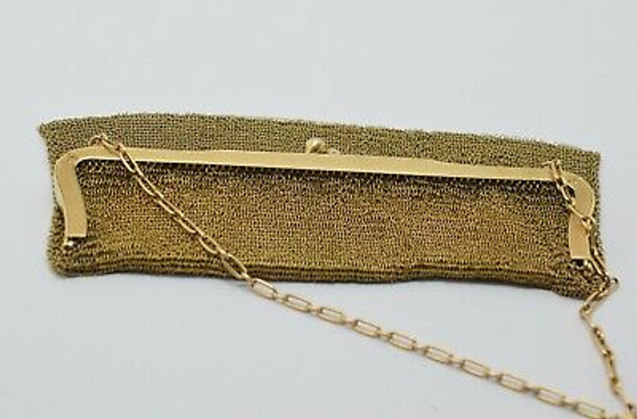 1920s Bliss Soldered Metal Chain Mesh Gold Toned Small Flapper Purse Handbag  — Canned Ham Vintage