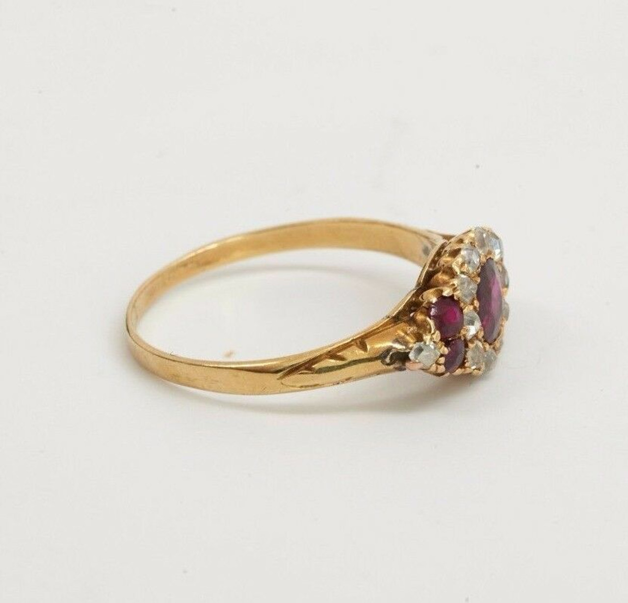 15K Yellow Gold Mid-Victorian Era 1870's Superb Ruby and Diamond Ring, size  6.75