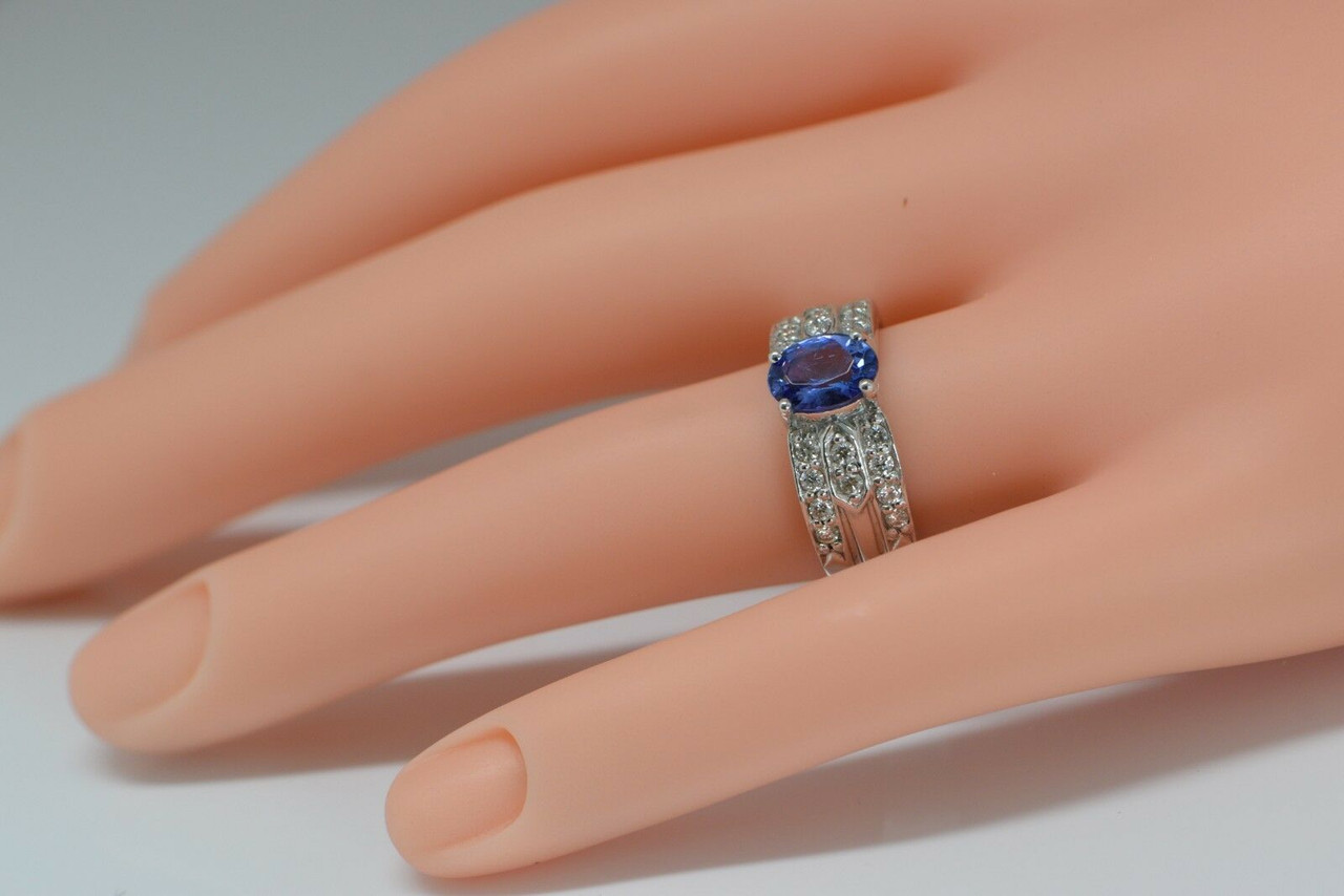 18K White Gold Tanzanite and Diamond Ring, Size 7