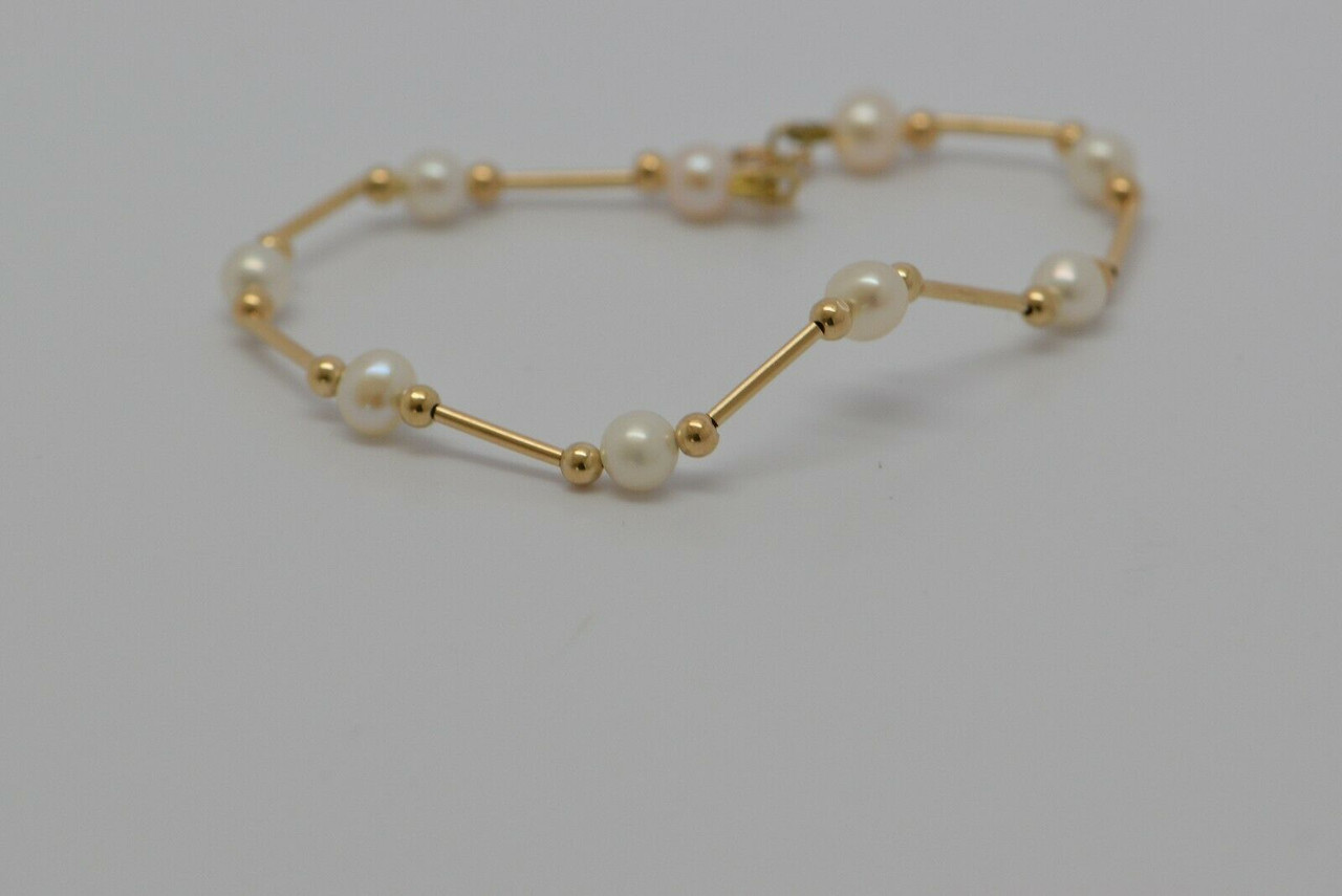 14K White Gold Pearl Bracelet, double strand 6 inch length Circa 1960 -  Colonial Trading Company