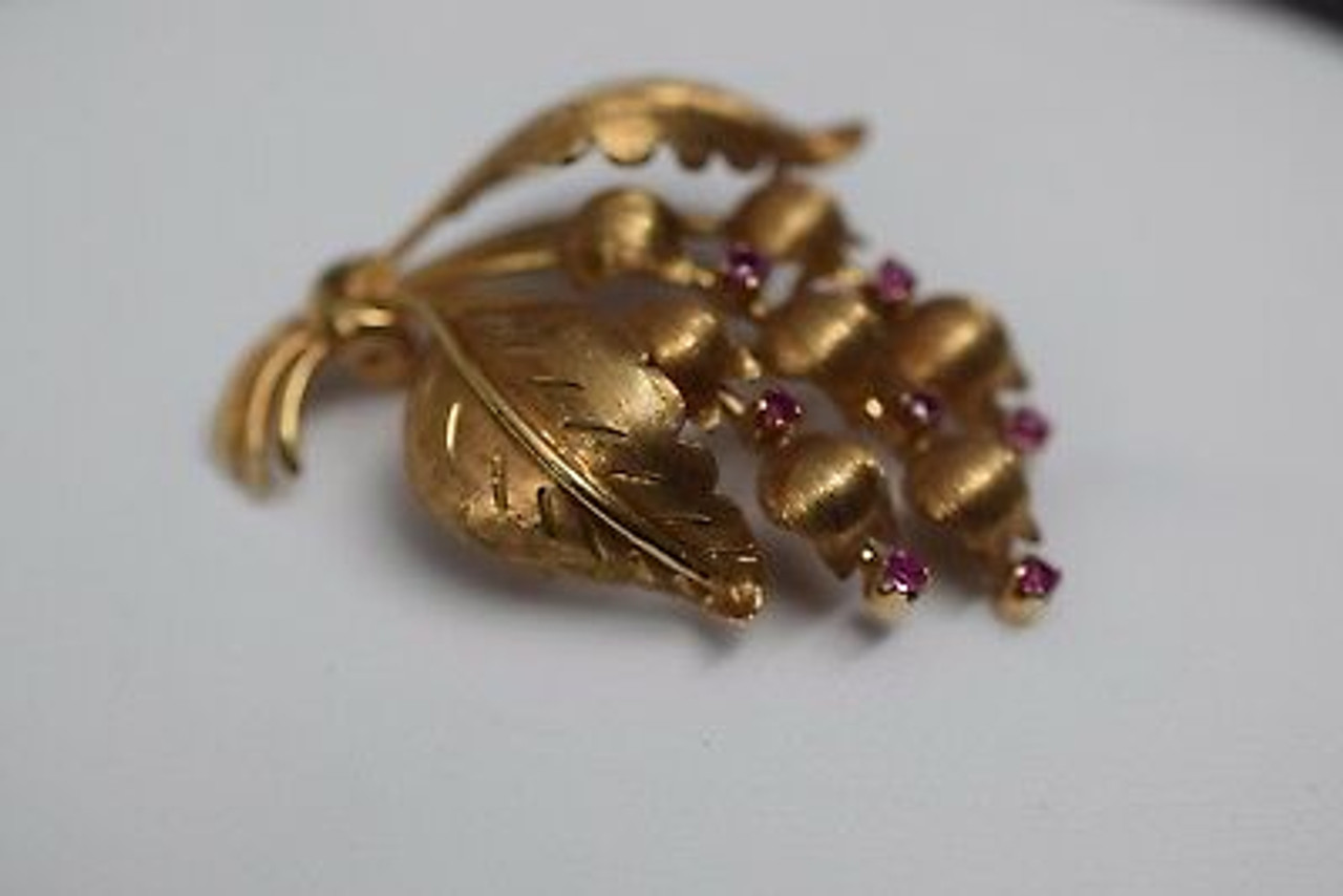 18K Yellow Gold Tiffany & Co. Lily of the Valley Ruby Brooch