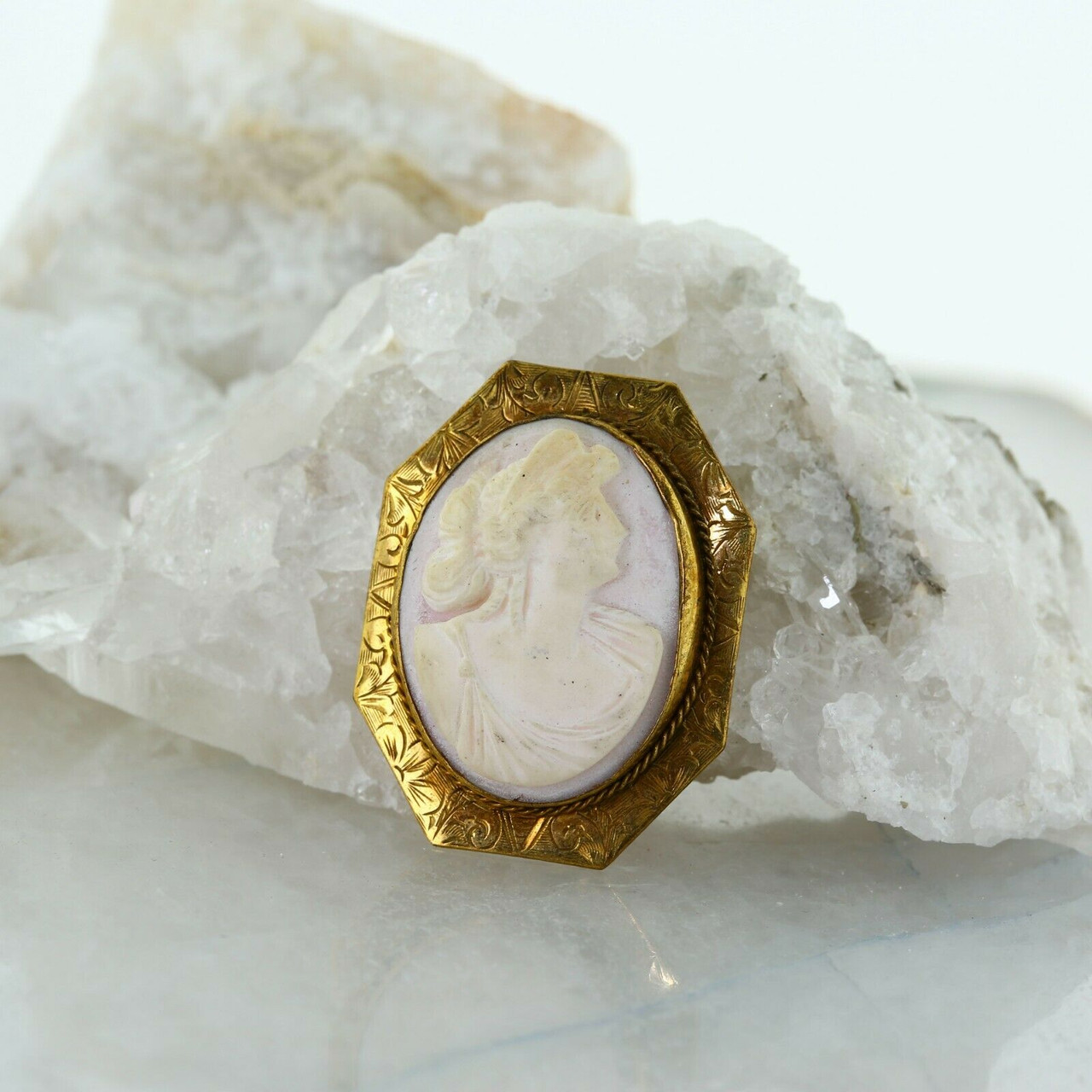 Antique Gold Filled Shell Cameo Brooch Circa 1890