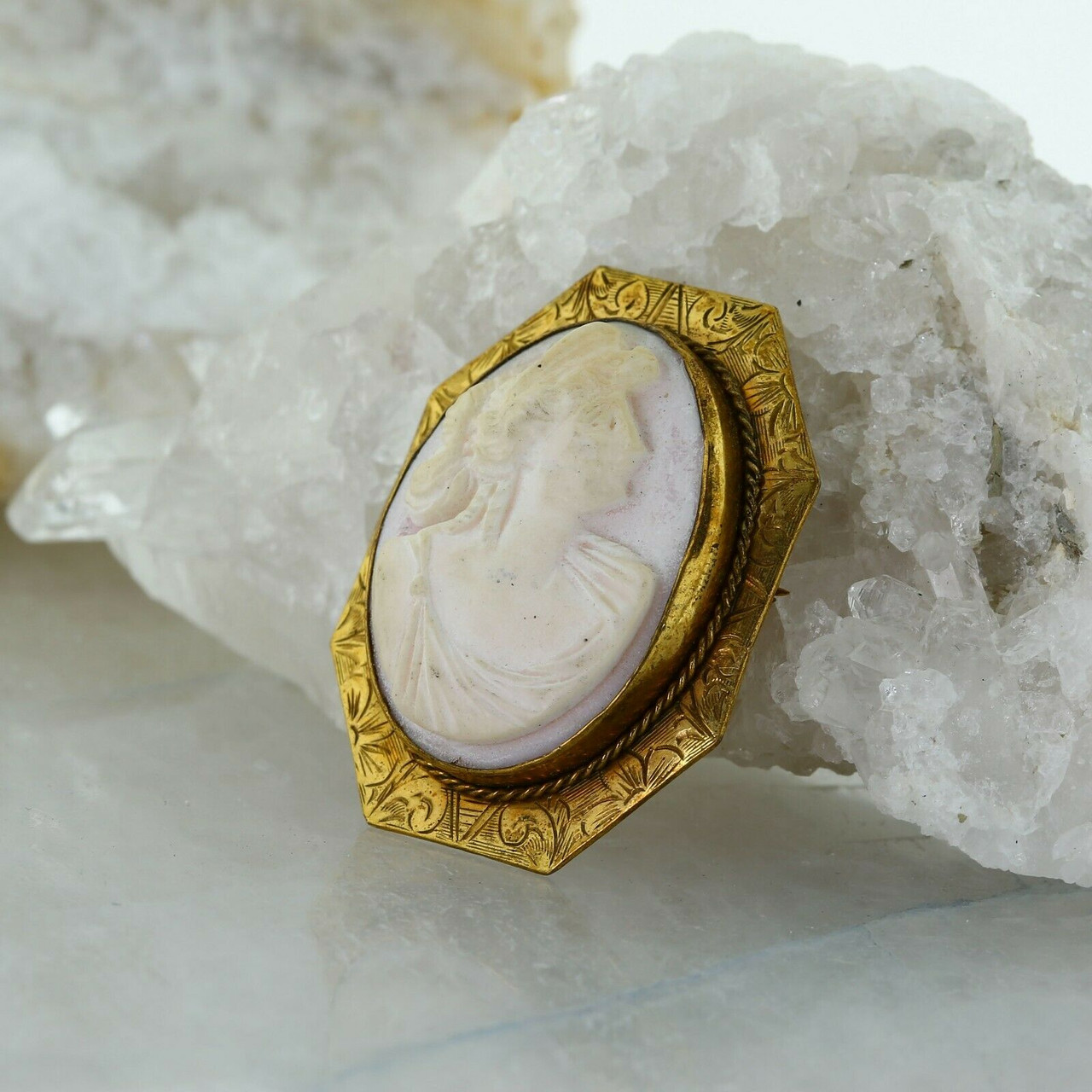 Antique Gold Filled Shell Cameo Brooch Circa 1890