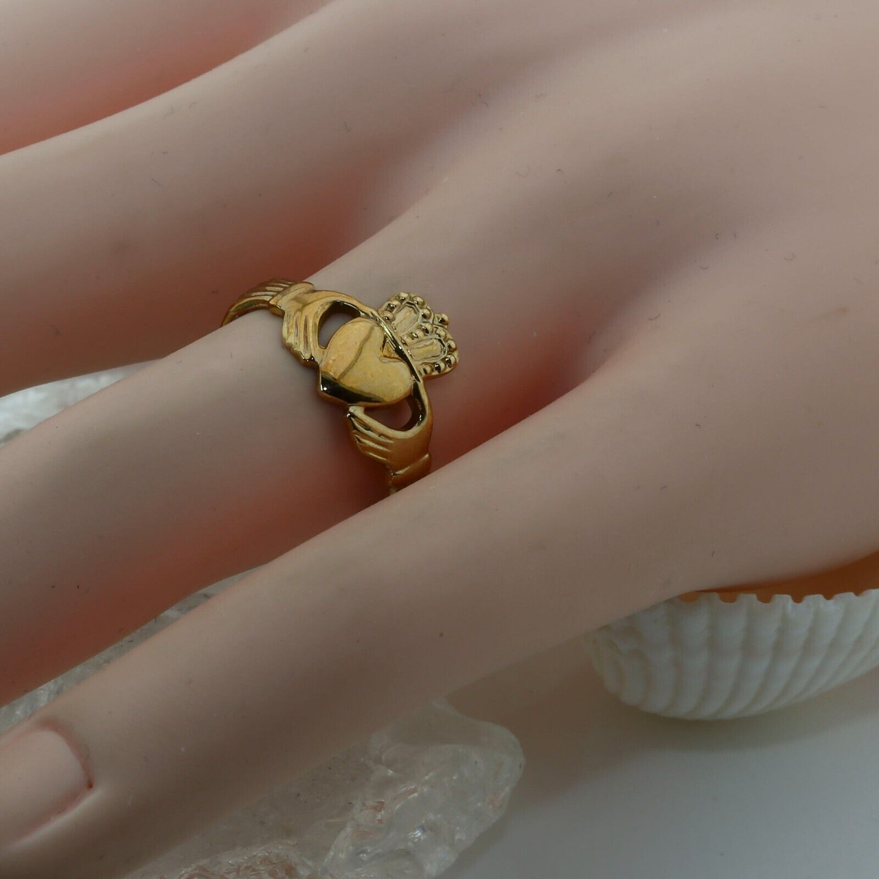 White Sapphire Claddagh Ring Irish Engagement Ring - Rare Earth Jewelry