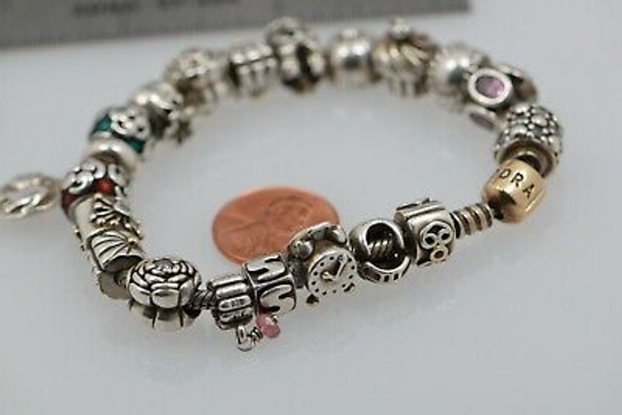 Sterling Silver Pandora Bracelet w/14K 